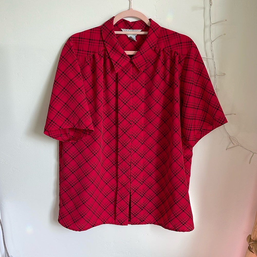 Vintage red with black plaid blouse size 16